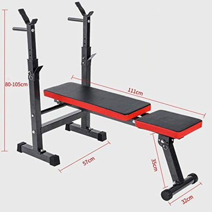 Multi-Function Weight Lifting Home Gym Fitness Barbell Rack Dipping Station Squat Stand, Foldable Bench Press Stool with Bench Press Stool for Indoor Dumbbells Workout