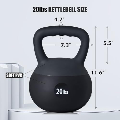 DlandHome Kettlebell Weights Strength Training Kettlebell-Great for Full Body Workout and Strength Training,Easy Grip Handle,PVC Filled with Iron Sand - color: Black-20lbs