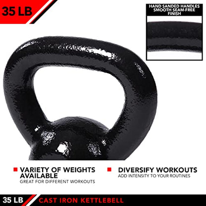 JFIT Cast Iron Kettlebell – Single Weight, Flat Bottom, Polished Handle | Men & Women | CrossFit, Cardio & Strength Training - size: 35.0 Pounds