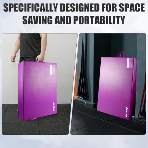 RitFit Upgraded Folding Exercise Mat, 2 Inch Thick Gymnastics Mat - color: Purple(3' x 6')