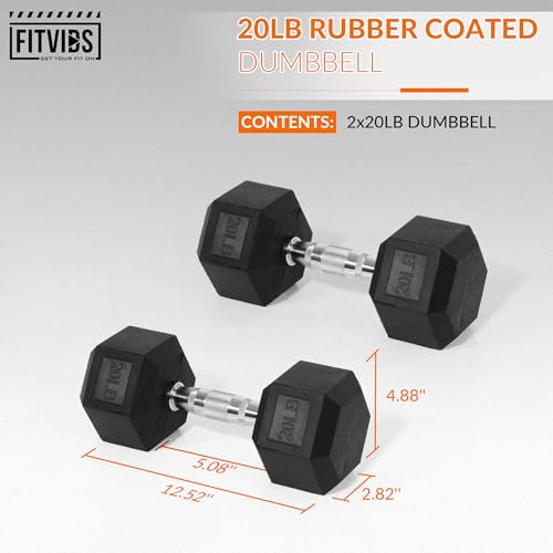Fitvids Hex Rubber Coated Dumbbells Hand Weights Pairs for Exercises and Fitness and Home Gym, Pairs - style: 20LBS Pair