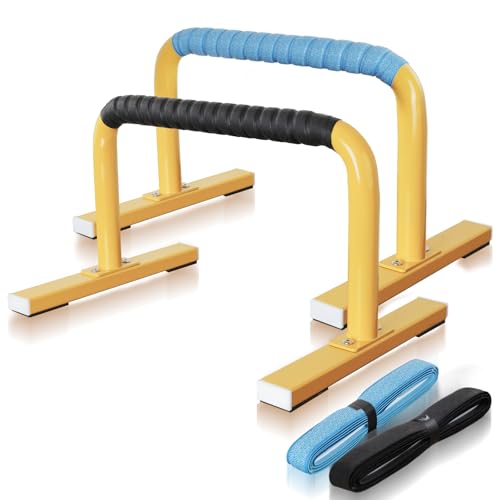 Strength Training Parallettes Push Up Bars, Pushup Handles Calisthenics Equipment for Home Workout, Anti-slip Gymnastics Bars, Handstand & Dip Bar for Outdoor Exercise - color: Yellow