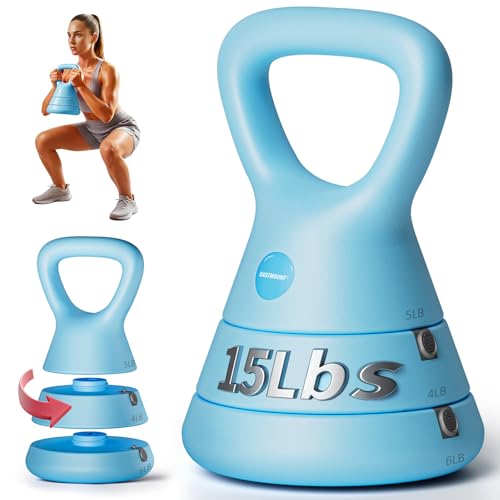 EAST MOUNT 15LB Adjustable Kettlebell Set – 3-in-1 (5/9/15 LB), Compact Adjustable Weights, Wide Triangle Handle and Wrist-Friendly Design for Home Gym, Full-Body Workouts and Strength Training - color: Blue