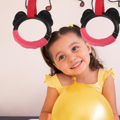 Happyyami ’s Adjustable Gymnastics Rings Set with Sturdy Plastic Rings and Adjustable Straps, 2 Pairs (1m Blue and Red), Indoor Fitness Equipment for Pull-ups and Gymnastics Training at Home
