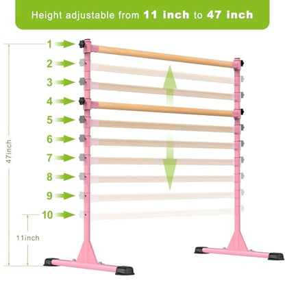 Dolibest Freestanding Ballet Bar, Height Adjustable Ballet Bar, Heavy Duty Dance Bar, with Non-Slip Rubber Pads, Enhanced Stability, Dance/Yoga/Fitness Stretching Bar, Ideal for Kids and Adults - color: Pink- 4ft Wooden Cross Bar