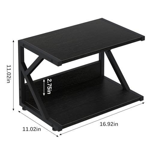 aboxoo Desktop Printer Stand with 2 Tier Wood Storage Shelves,Under Desk Printer Table,Multi-Purpose Home Office Desk Organizer for Fax Machine, Scanner (Black) - color: Black
