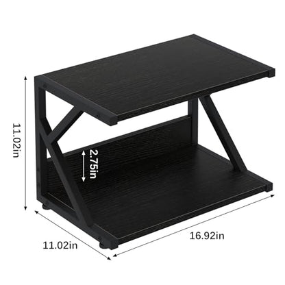 aboxoo Desktop Printer Stand with 2 Tier Wood Storage Shelves,Under Desk Printer Table,Multi-Purpose Home Office Desk Organizer for Fax Machine, Scanner (Black) - color: Black