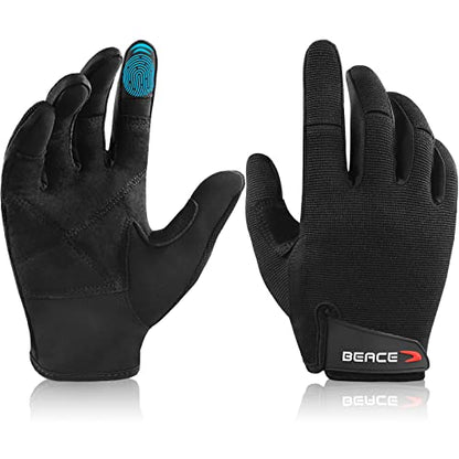 BEACE Full Finger Weight Lifting Gym Gloves with Anti-Slip Leather Palm for Workout Exercise Training Fitness and Bodybuilding for Men & Women - size: Large