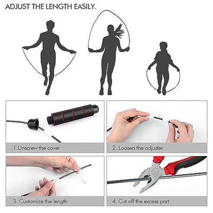 Jump Rope, Tangle-Free Rapid Speed Jumping Rope, adjustable jump rope, suitable for women, men, and children, suitable for home gyms, sports and fitness equipment, and slim figures - color: Black+Red