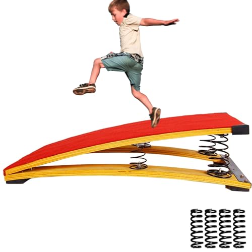 Gymnastics Springboard for Kids Vaulting Training Fitness Playing, Portable Curved Spring Board, Hard Wood Practice Equipment, Elastic Board for Home Room Athletics Training - color: Red, size: 31.5"D x 19.7"W