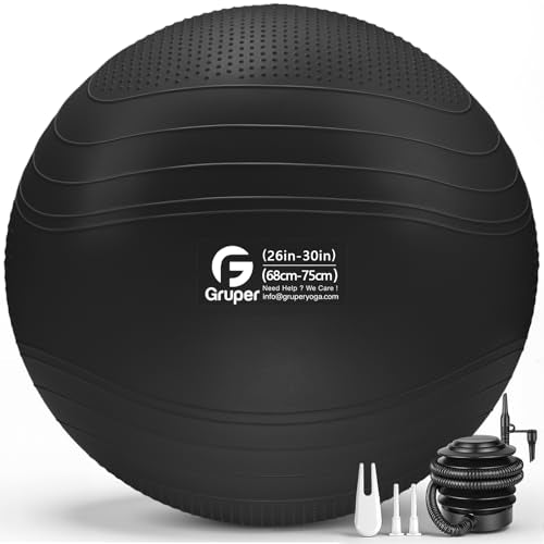 Gruper Yoga Ball, Extra Thick Non Slip Exercise Ball for Workout, Yoga, Pregnancy, 4 Sizes Anti Burst Chair for Home and Office, Includes Foot Pump & Fitness Guide - color: Black, size: 30 Inch (75cm),xl