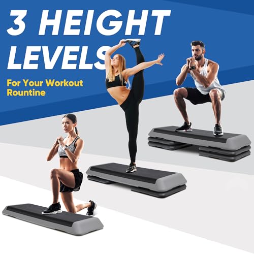 Adjustable Workout Aerobic Stepper, Exercise Step Platform Trainer with 4 Risers,Non-Slip Surface for Home Gym Workout Training