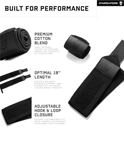 Gymreapers Weightlifting Wrist Wraps (IPF Approved) Professional Quality Wrist Support with Heavy Duty Thumb Loop - Best Wrap for Powerlifting Competition, Strength Training, Bodybuilding - color: Black/Rubber