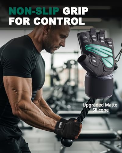 Trideer Workout Gloves for Men, Weight Lifting Gloves with Wrist Wrap Support, Full Palm Protection & Extra Grips for Weightlifting, Exercise, Cross Training, Fitness, Pull-up