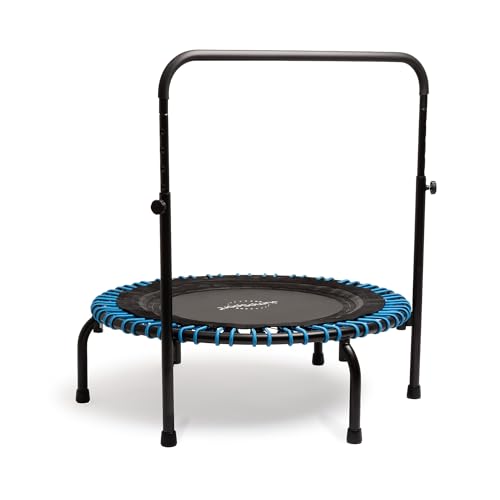 JumSport 350 Series 39" Trampoline & Handle Bar Bundle, 30 Adjustable Bungees, Stable No-Tip Arched Legs, & 60 Day Trial Streaming Video & DVD, Teal