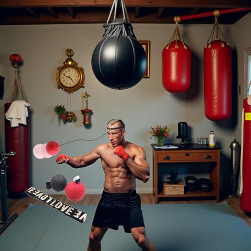 Red Boxing Reflex Ball - Improve Reaction Speed and Hand Eye Coordination Training Boxing Equipment for Training at Home Reflex Ball with Adjustable Elastic Head Band Speed and Agility Training
