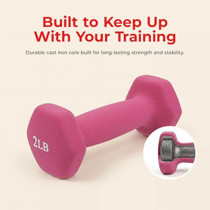 Sunny Health & Fitness Neoprene Coated Hex Shaped Dumbbell Non-Slip Fitness Weights for Home Gym Exercise, Full Body Workout Strength Building, Weight Loss, Sold in Pairs - Sizes - 2LB, 5LB, 8LB, 10LB