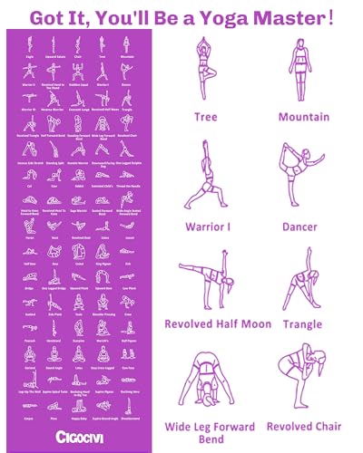 Instructional Travel Yoga Mat with 75 Asanas Poses & Exercises - Exercise Mat for Home Workout, Includes Carrying Bag, 68"x24"x0.25" - color: Purple/Blue