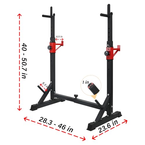 Adjustable Squat Rack Stand with Barbell Rack, Weight Plate Holder, J Hooks,Dip Bar Station for Bench Press Strength Training Max Load 550LBS Suitable