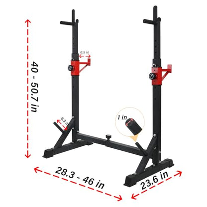 Adjustable Squat Rack Stand with Barbell Rack, Weight Plate Holder, J Hooks,Dip Bar Station for Bench Press Strength Training Max Load 550LBS Suitable