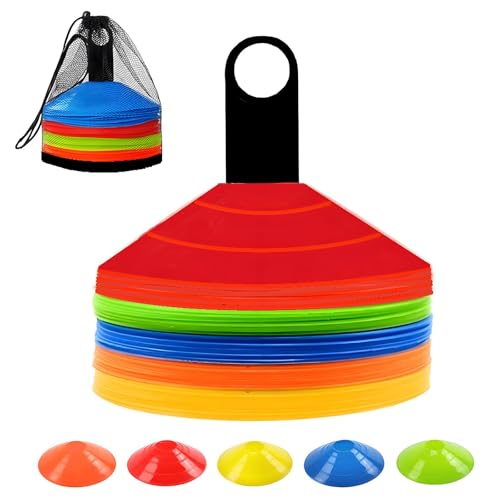 Soccer Cones (Set of 50), Agility Training Disc Cone with Carry Bag and Holder for Drilling Football Basketball Sports Field Markers,