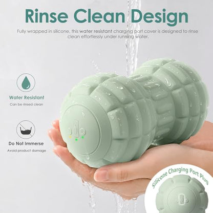 Silicone Vibrating Peanut Massage Ball Roller, Green | Water Resistant , Electric Double Lacrosse Massage Ball, 4 Intensities, For Muscle Tightness Deep Tissue, For Foot Back Hip