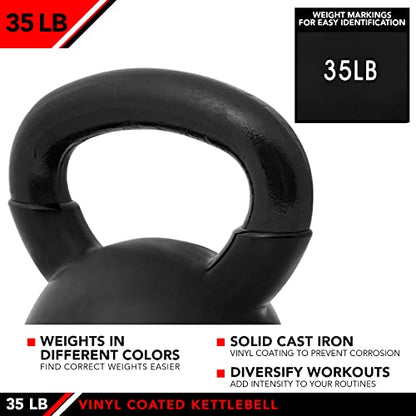 JFIT Kettlebell Weights Vinyl Coated Iron - style: 35lb (Black)