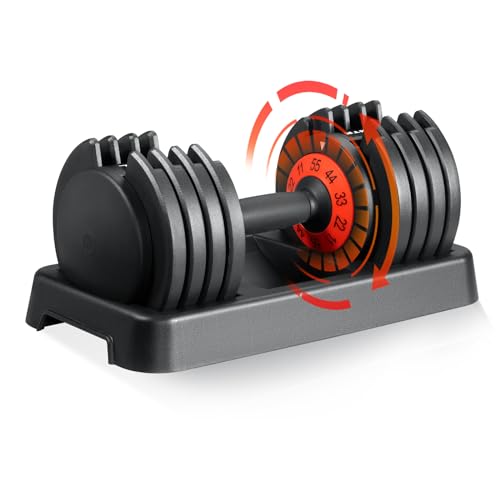 SKOK 25/55 lbs Pair Adjustable Dumbbells Set, Adjustable Weights Dumbbells Set for Men and Women with Anti-Slip Fast Adjust Weight by Turning Handle Dumbbell with Tray - color: 55lbs-Black-Single