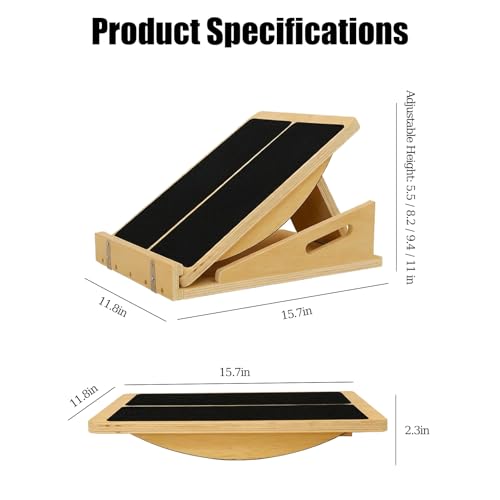 2 in 1 Wooden Balance Board and Slant Board for Adults,Calf Stretcher and Velour Health Slant Board,Portable Fitness Equipment for Balance Training,Calf Stretching,Home Gym and Rehabilitation