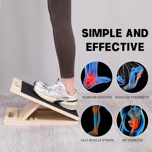 Professional Wooden Slant Board Adjustable Incline Wedge Stretcher with Side Handle Non Slip Suitable for Calf Ankle Achilles Heel Stretch Applicable to Squats Balance Mobility Daily Fitness Training