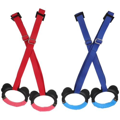 Healeved ’s Gymnastic Rings Set with Adjustable Straps, Plastic Pull-up Workout Hanging Circles for Home Fitness Training, 2 Pairs (1m Blue and Red)