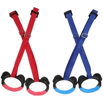 Healeved ’s Gymnastic Rings Set with Adjustable Straps, Plastic Pull-up Workout Hanging Circles for Home Fitness Training, 2 Pairs (1m Blue and Red)