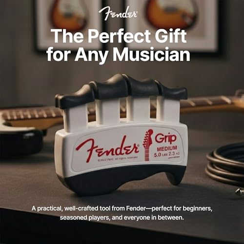 Fender GRIP Hand and Finger Exerciser – Best Ergonomic Finger Strengthener to improve play on all stringed instruments (Guitar, Bass, Violin, etc.) (Tensions: WHITE=5-Lbs; RED=7-Lbs; BLACK=9-Lbs) - color: White
