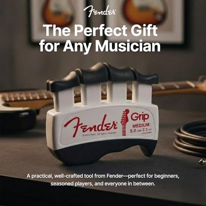 Fender GRIP Hand and Finger Exerciser – Best Ergonomic Finger Strengthener to improve play on all stringed instruments (Guitar, Bass, Violin, etc.) (Tensions: WHITE=5-Lbs; RED=7-Lbs; BLACK=9-Lbs) - color: White