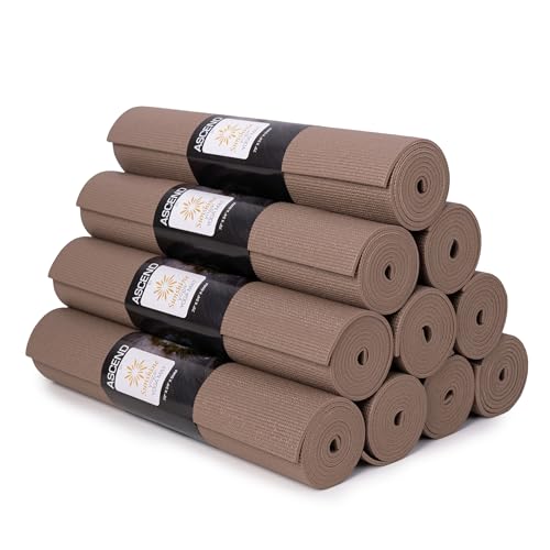 4 or 10 Pack Ascend Yoga Mat - 72" x 24" x 6mm Non-Slip Exercise Mat - Tear-Resistant, Non-Toxic Workout Mats for Pilates, Home, Studio, Fitness, Gym, Training, Floor Stretching - color: Mocha, size: 10 Pack