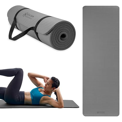 Gaiam Yoga Mat, Pilates & Exercise Mat, Thick Mat 2/5" (10mm) Workout Mat with Easy-Cinch Carrying Strap for Home & Gym Workouts - color: Grey