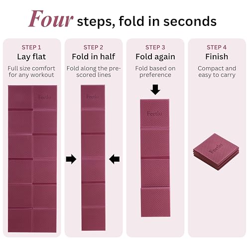 Foldable Yoga Mat, 72" x 24", 6mm Thick, Lightweight & Non-Slip - color: Maroon