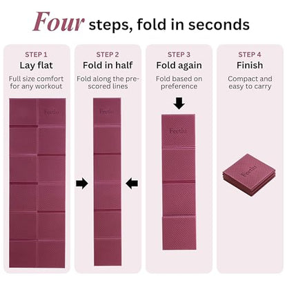 Foldable Yoga Mat, 72" x 24", 6mm Thick, Lightweight & Non-Slip - color: Maroon