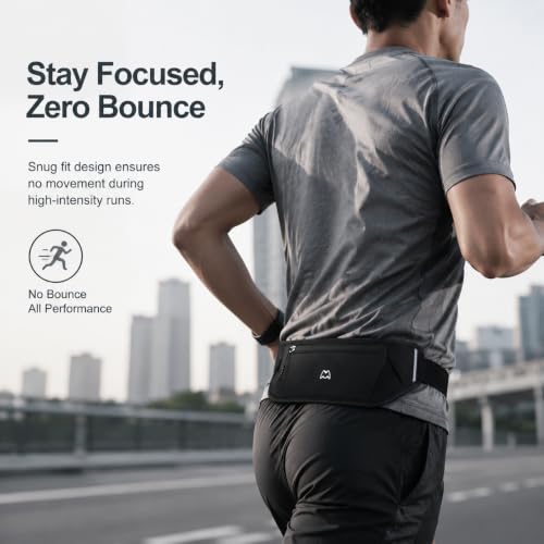 Simptech Running Belt Bag - Lightweight Reflective Waist Fanny Pack for Men Women, Quick-Dry 3-Pocket Running Gear with Phone Holder for Hiking Cycling Travel Essentials (Black)