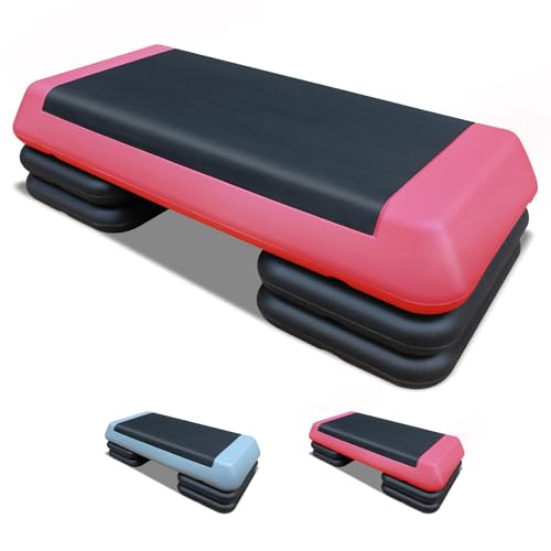 28.5'' Exercise Aerobic Step Platform, 4-6-8inAdjustable Fitness Stepper Workout with 4 Stackable Risers, Aerobics Stepper Workout Stepper for Home Gym Cardio Strength & Training (Red & Gray) - color: Red, style: 4 Risers