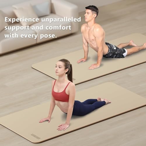 Wide Yoga Mat-80cm Non Slip Extra Thick 1/3'' Fitness Exercise Mat TPE Material High Resiliency Hot Yoga Mats(72“L x 32"W) With Carry Strap for Women Yoga Pilates, Home Floor Workout - color: beige