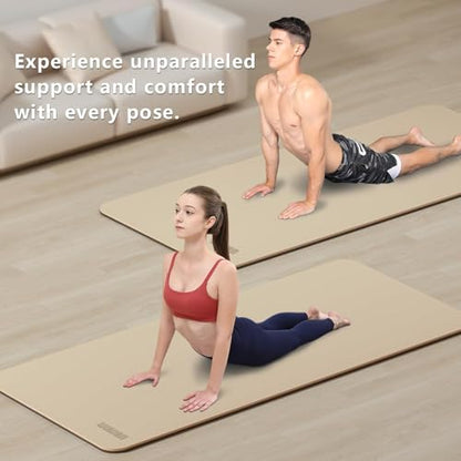 Wide Yoga Mat-80cm Non Slip Extra Thick 1/3'' Fitness Exercise Mat TPE Material High Resiliency Hot Yoga Mats(72“L x 32"W) With Carry Strap for Women Yoga Pilates, Home Floor Workout - color: beige