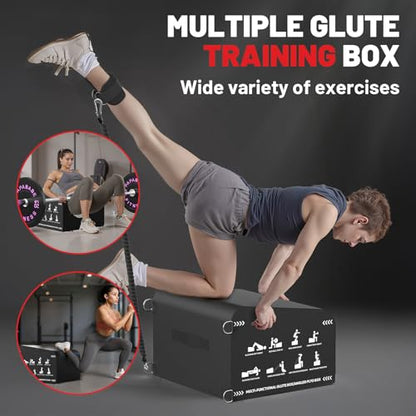 PAPABABE Hip Thrust Bench & Fitness Accessories Set, All-in-One Glute Box, Angled Hip Thrust Box with Anti-Slip Tread, Durable Jump Box at Home Gym, Core & Ab Workout Strength Training