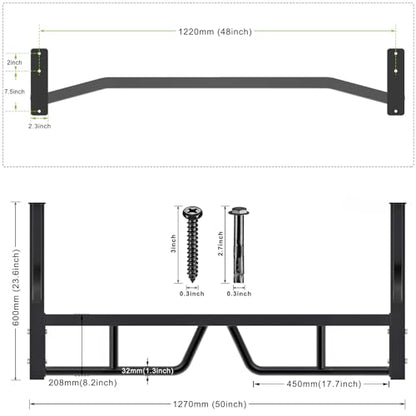 Kipika 48" Ceiling Mounted Pull Up Bar, Heavy Duty Multi-Grip Chin Up Bar,Mounted Pullup Bar, Adjustable Height, Pull Up Bands for Chin Ups & Body Stretching, Ideal for Home Gym and Strength Training - color: 48" Wall Mounted Pull Up Bar