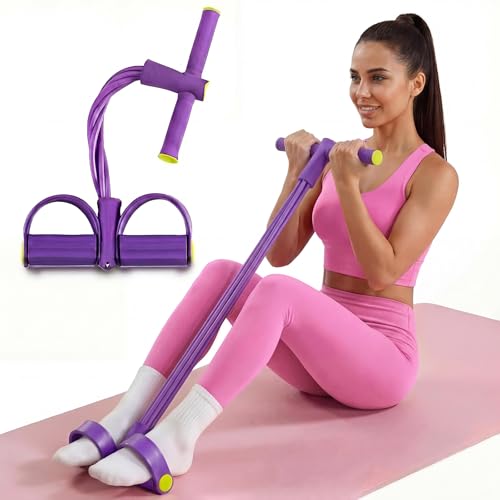Pedal Resistance Bands with Handles, Upgrade Multi Function Pedal Training Band, 6-Tubes Natural Rubber Foot Pedal Resistance, Fitness Bands for Full Body, Abdomen, Waist, Arm, Leg(Purple)