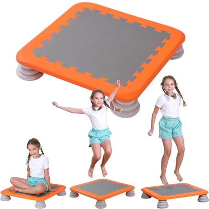 Mini Trampoline for Kids, 25 Inch Sensory Trampoline Bouncing Board with Non-Slip Base - color: Orange
