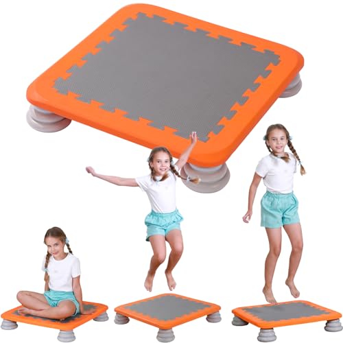Mini Trampoline for Kids, 25 Inch Sensory Trampoline Bouncing Board with Non-Slip Base - color: Orange