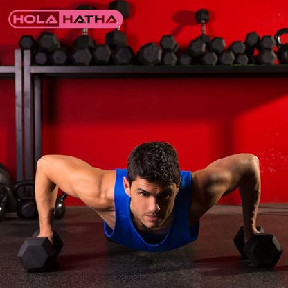 HolaHatha Hexagonal Rubber Dumbbell Weights Set, Home Gym Equipment - style: 25lb Pair