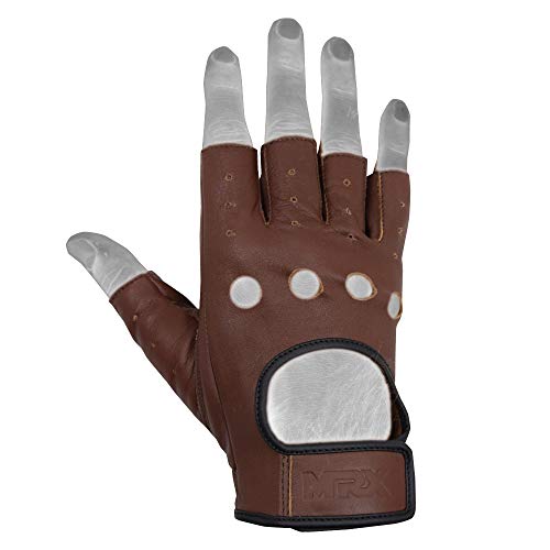 MRX BOXING & FITNESS Mens Driving Gloves Basic Soft Goat Leather Fingerless Breathable Biker Motorcycle Cycling Shooting - color: Half-finger-brown/Strap, size: Medium