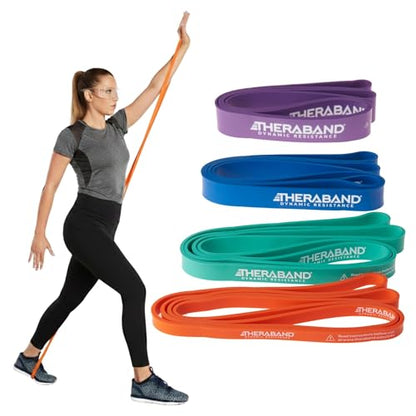 THERABAND High Resistance Bands Set of 4, Light to Extra-Heavy Elastic Super Bands for Full Body Workouts, Physical Therapy, Strength Training, Durable 41” Loop Exercise Bands, 15-50 lbs Resistance - size: 4 Pack (15-50 lbs)